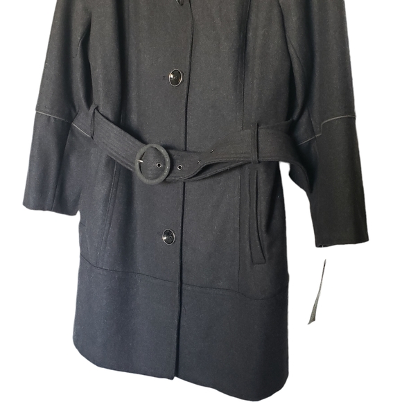 Miss Sixty M60 Womens Size 2X Black Wool Blend Button Front Belted Pea Coat - Picture 5 of 13